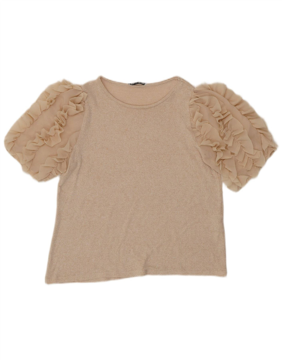 Top Blusa Donna Zara UK 14 Large Beige Viscosa