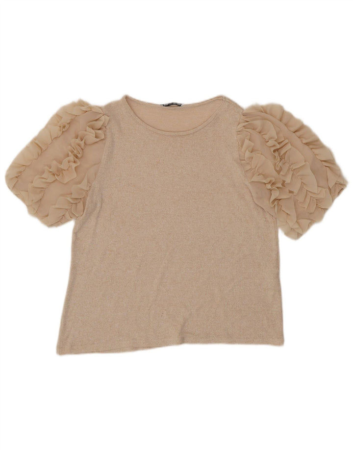 Top Blusa Donna Zara UK 14 Large Beige Viscosa