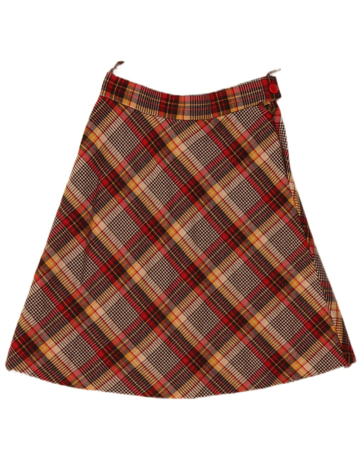 Gonna a trapezio da donna vintage W30 a quadri marrone medio