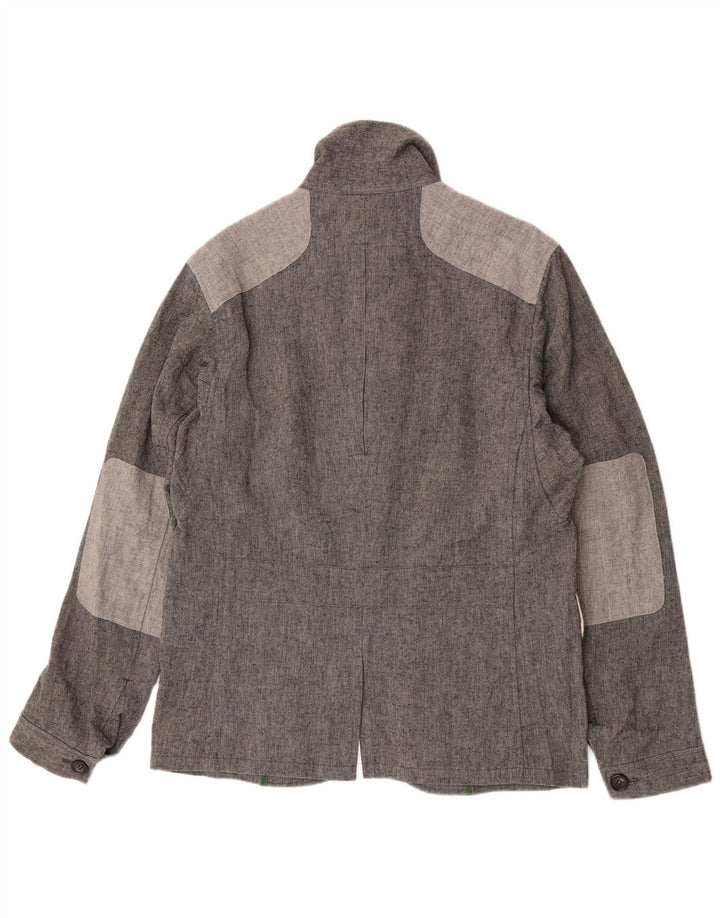 Giacca utility vintage da uomo UK 40 grande lino color block grigio