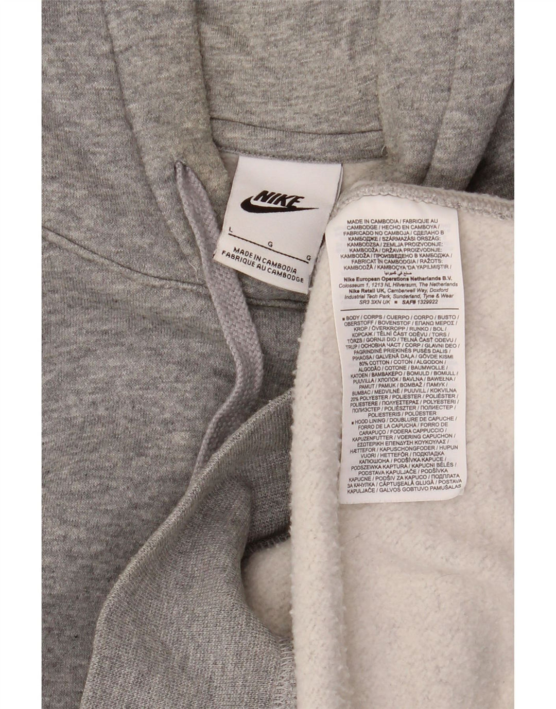 Felpa con cappuccio da uomo NIKE grande in cotone grigio