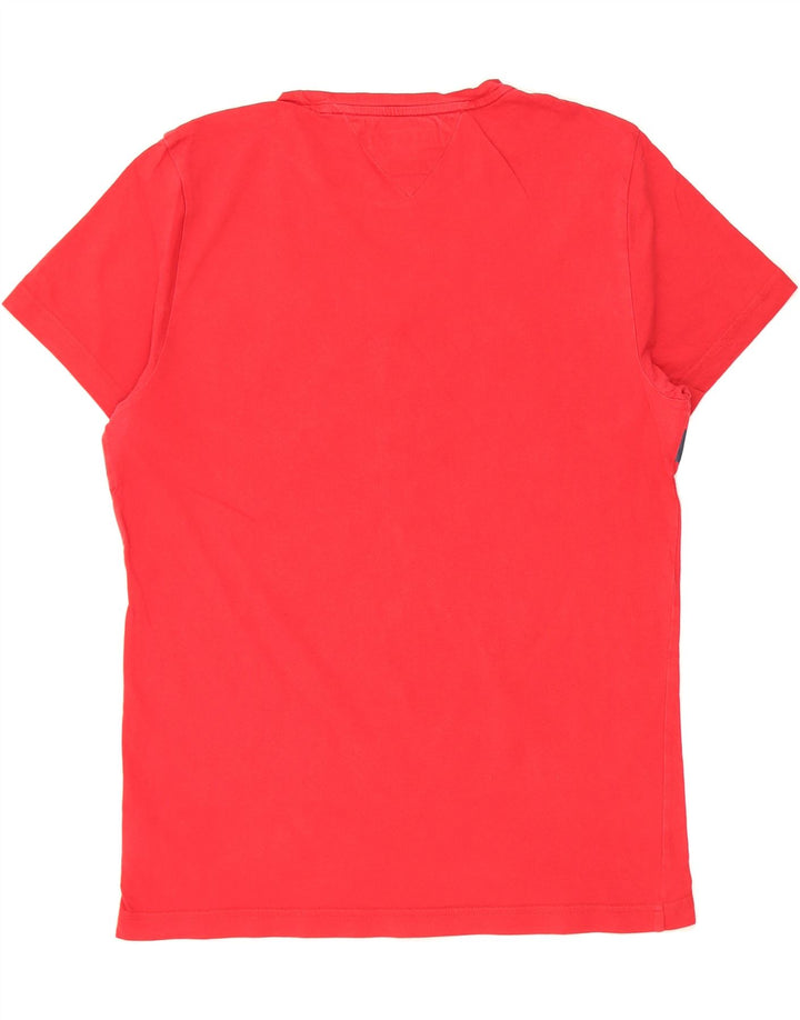 TOMMY HILFIGER Mens Graphic T-Shirt Top Medium Red Striped Cotton Vintage Tommy Hilfiger and Second-Hand Tommy Hilfiger from Messina Hembry 