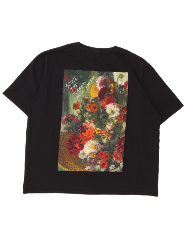 Desigual T-shirt grafica da donna Top UK 20 2XL Cotone floreale nero