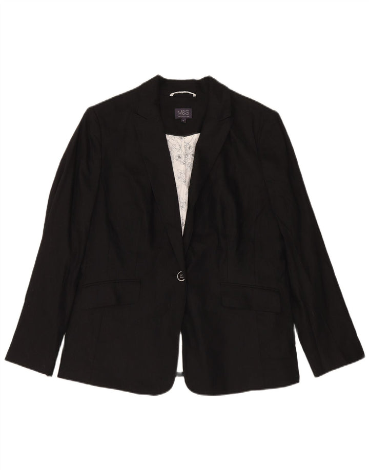 Giacca blazer a 1 bottone Marks & Spencer da donna UK 16 grande lino nero