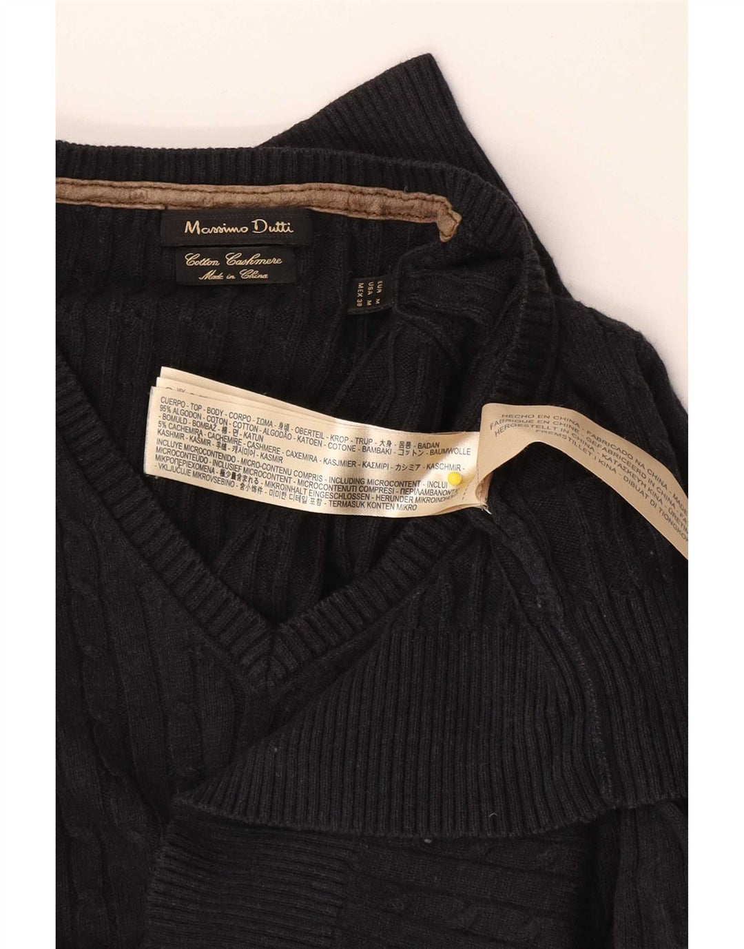 Massimo Dutti Maglione da uomo con scollo a V in cotone medio blu navy