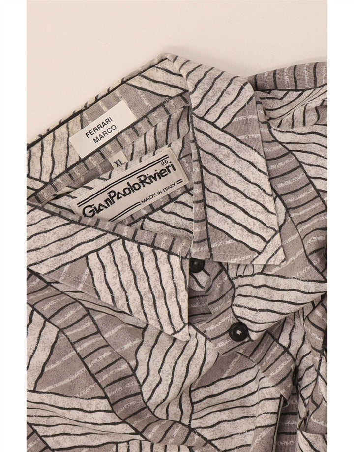 Camicia vintage da uomo a maniche corte XL grigia geometrica