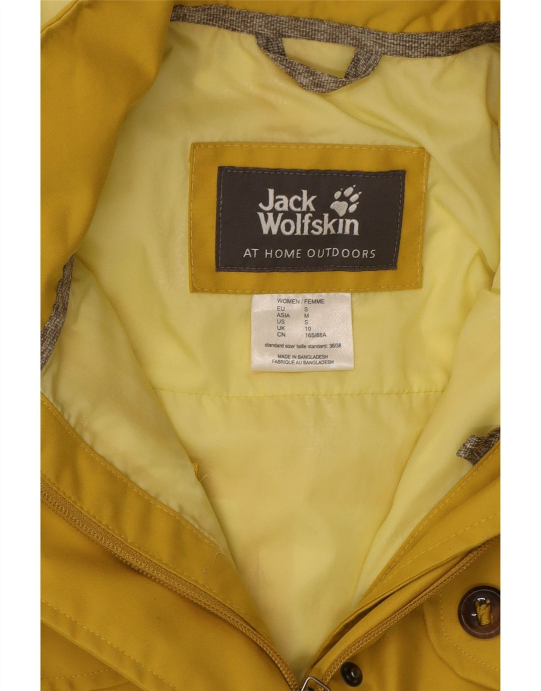 JACK WOLFSKIN Womens Hooded Windbreaker Coat UK 10 Small Yellow Polyester Vintage Jack Wolfskin and Second-Hand Jack Wolfskin from Messina Hembry 