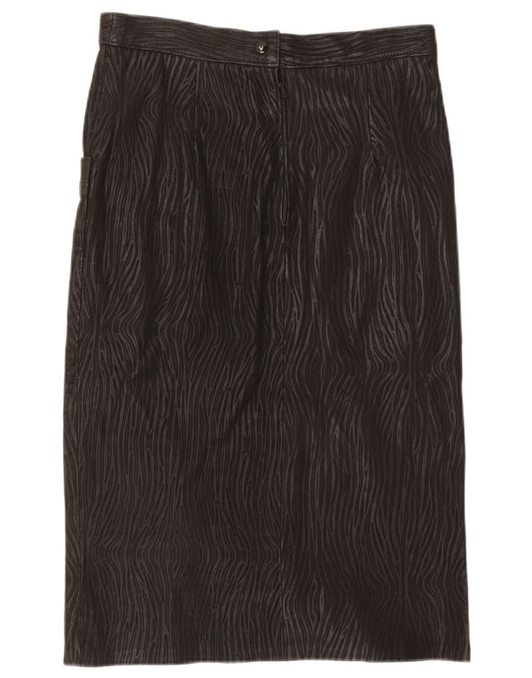 Gonna in pelle vintage da donna IT 46 grande W30 nera stampa animalier