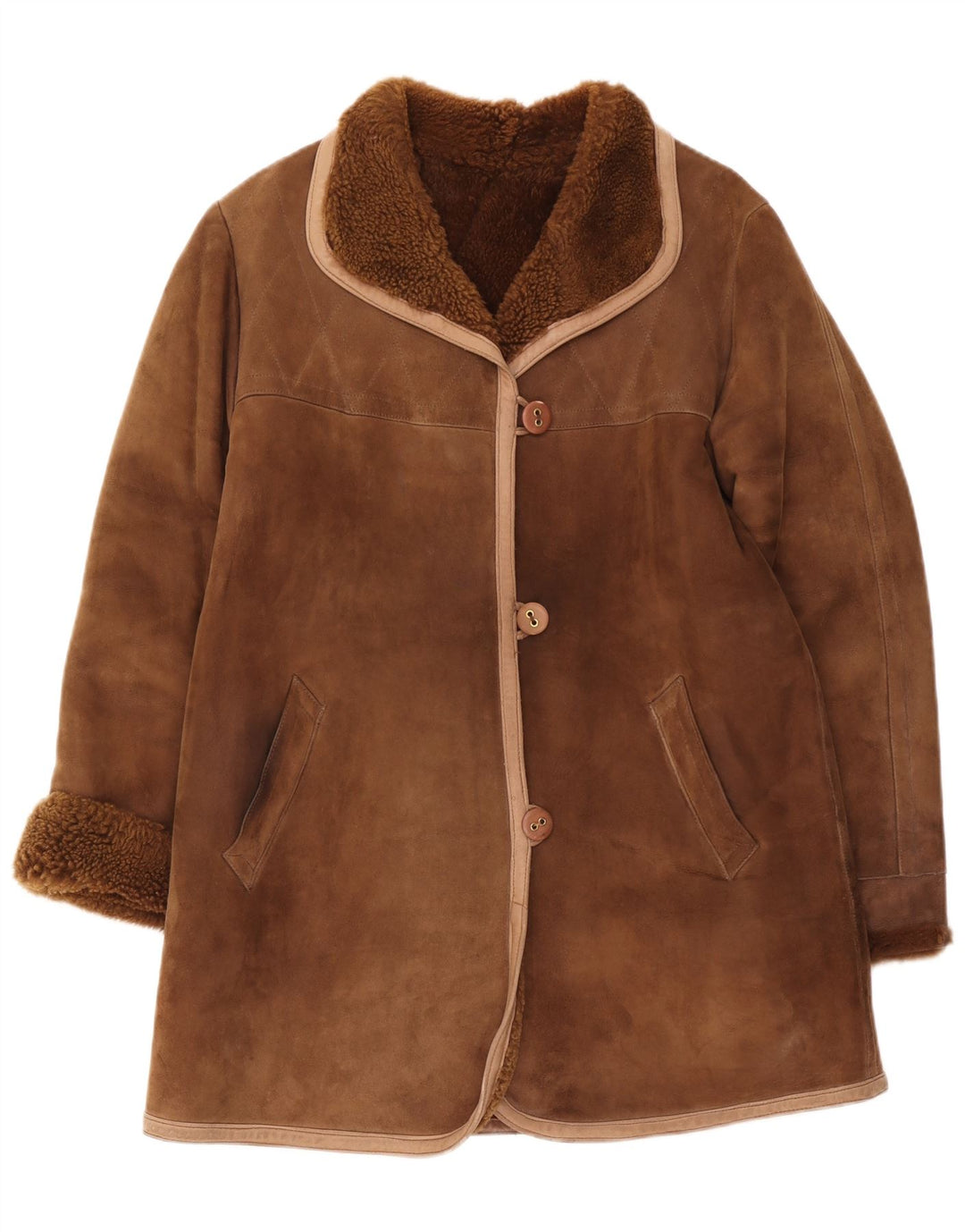 Cappotto in shearling vintage da donna UK 12 Marrone medio