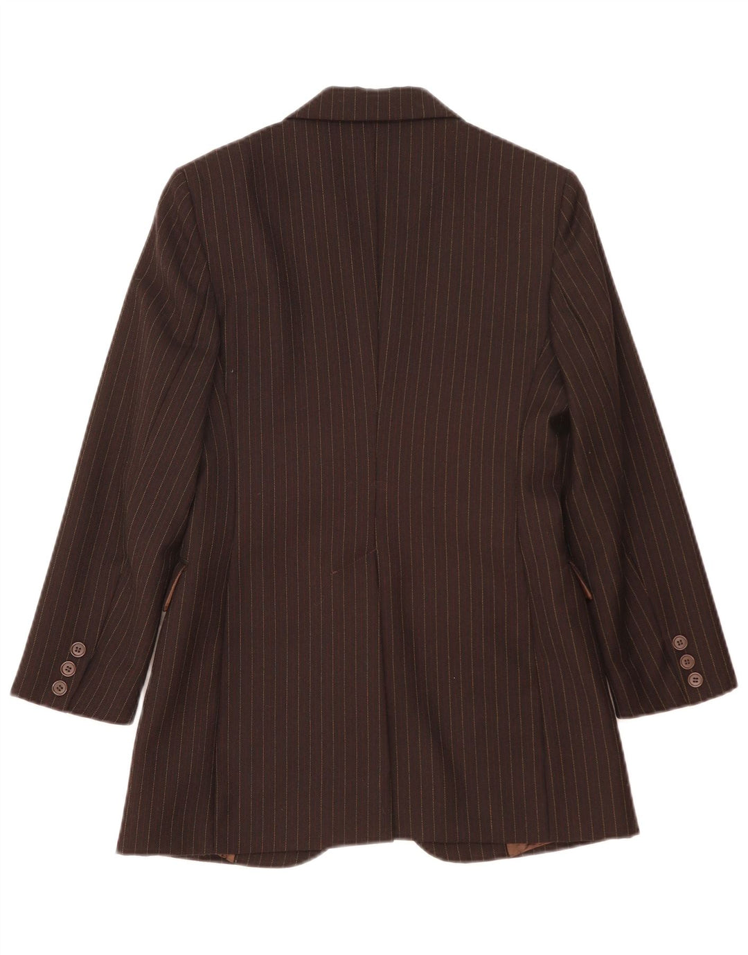 Giacca Blazer da Donna a 2 Bottoni Benetton IT 40 Small Marrone Gessato Lana Nuova
