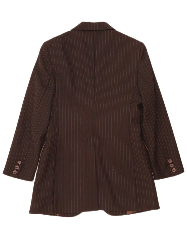 Giacca Blazer da Donna a 2 Bottoni Benetton IT 40 Small Marrone Gessato Lana Nuova