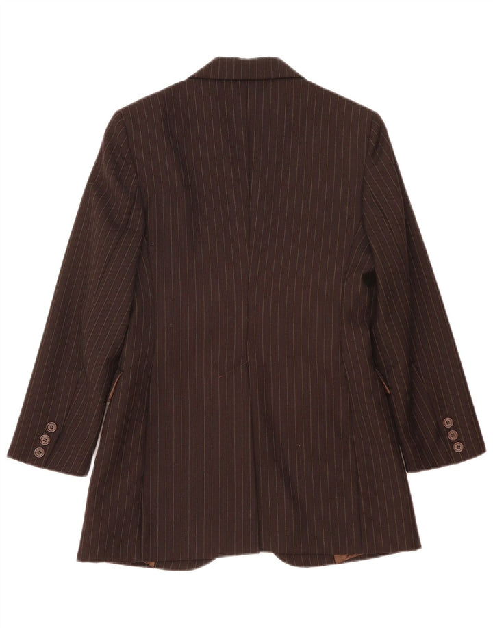 Giacca Blazer da Donna a 2 Bottoni Benetton IT 40 Small Marrone Gessato Lana Nuova