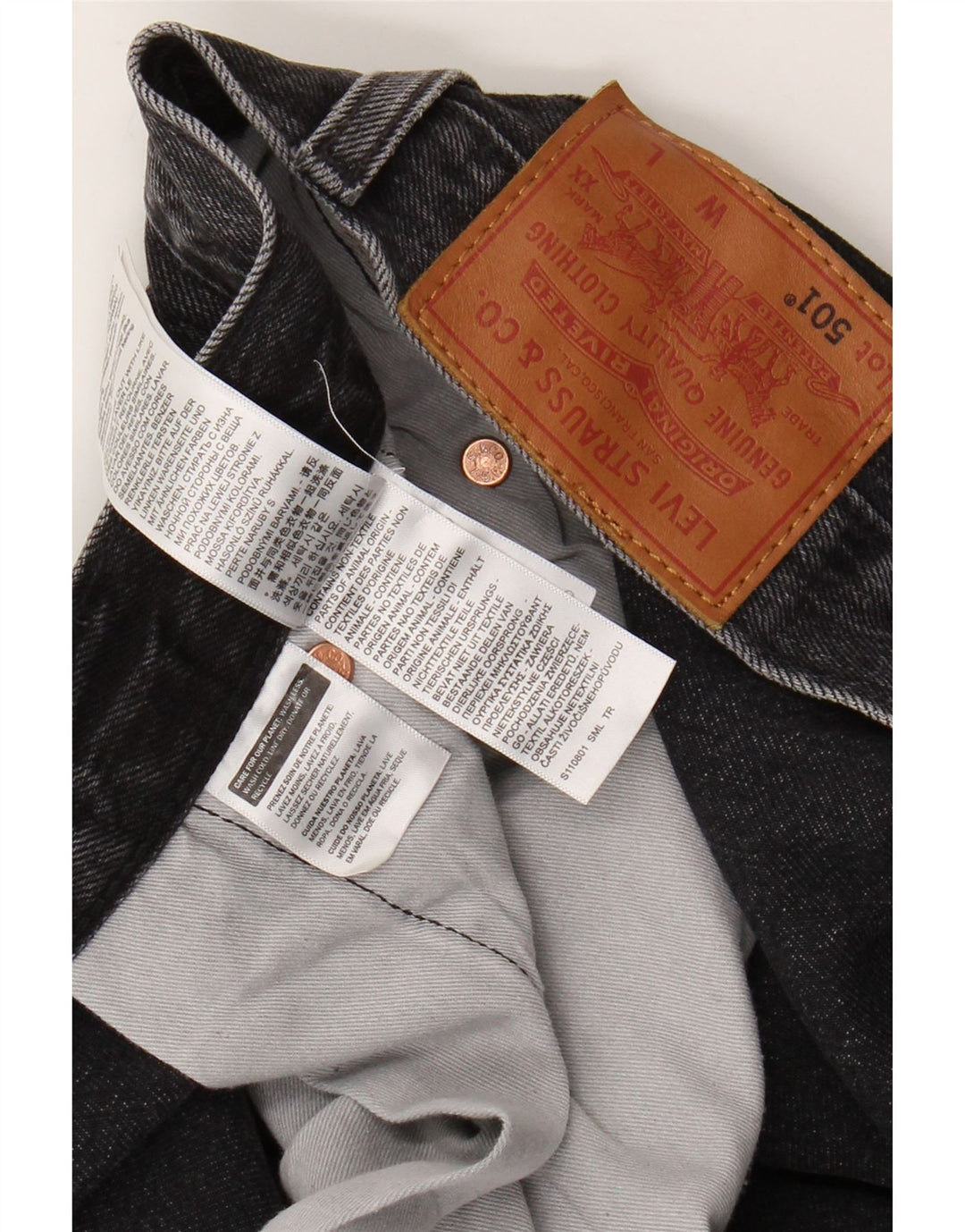 LEVI'S Uomo 501 Jeans Cropped W48 L26 Cotone Grigio