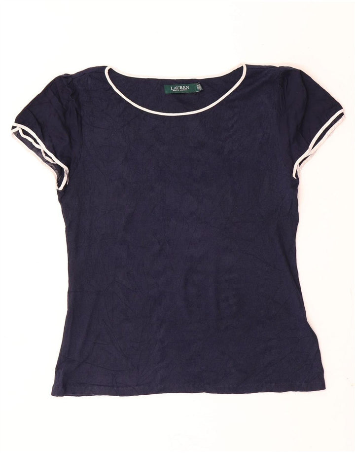 T-shirt da donna Ralph Lauren Top UK 14 grande cotone blu navy