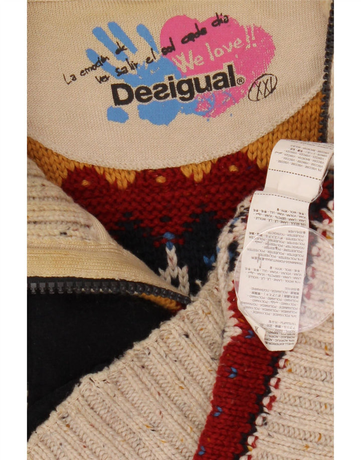 Maglione cardigan da donna DESIGUAL UK 20 2XL Poliestere a righe bianco sporco