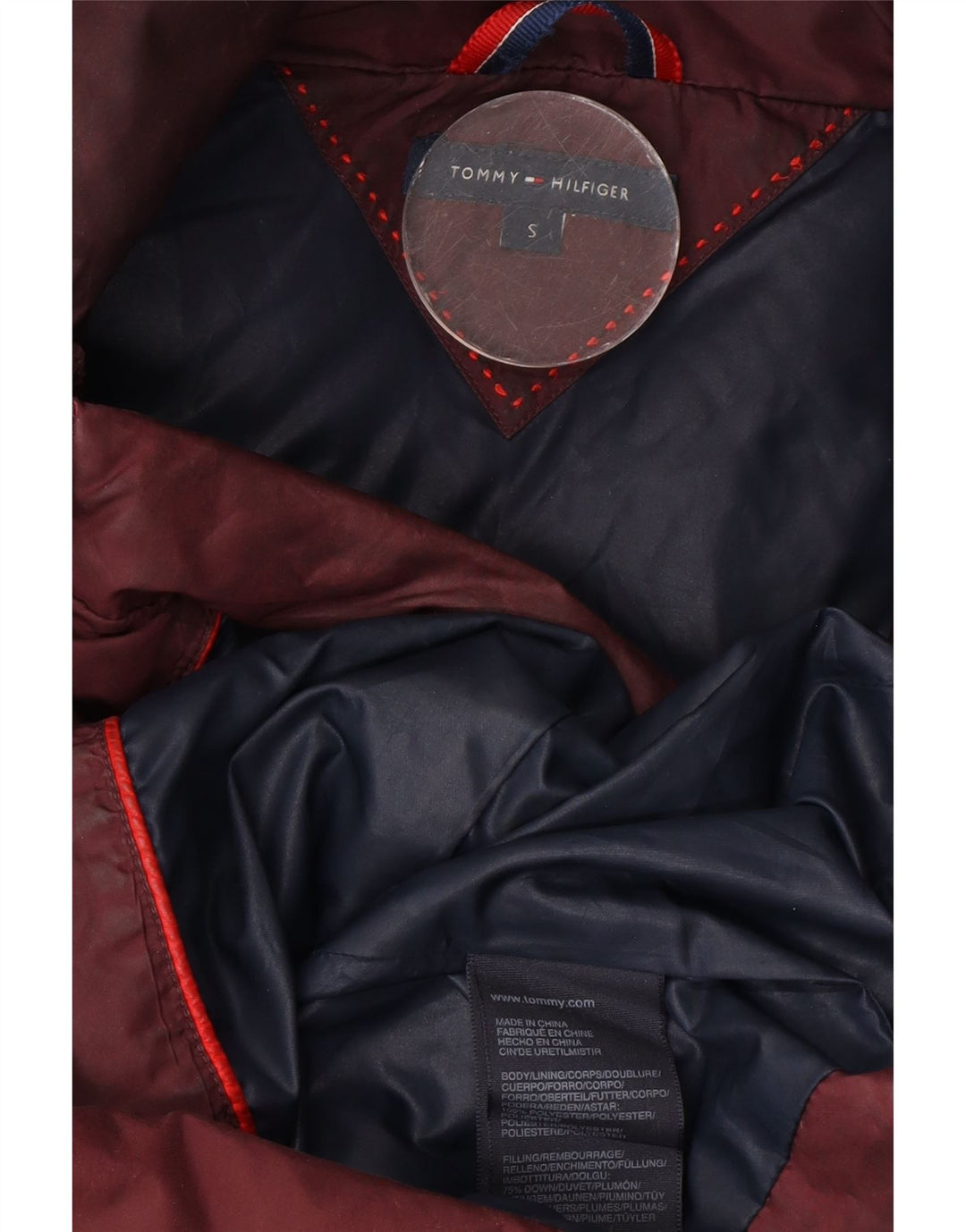 Giacca imbottita con cappuccio da donna Tommy Hilfiger UK 10 piccola bordeaux in poliestere