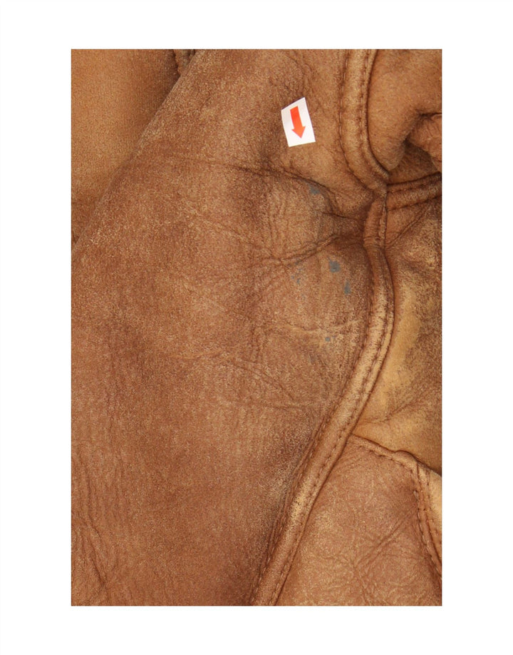 Giacca in shearling doppiopetto da uomo vintage UK 20 2XL Shearling marrone