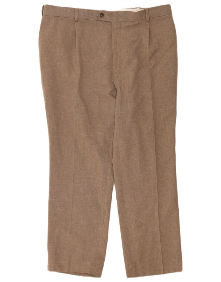 Pantaloni da abito da uomo con vestibilità regolare e peggati Marks & Spencer W44 L29 Beige