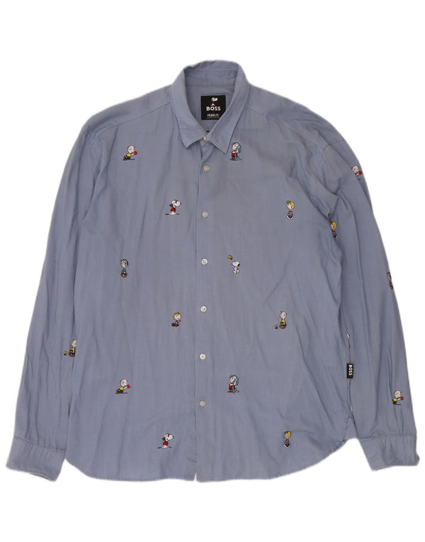 Camicia da uomo Peanuts HUGO BOSS XL in cotone blu