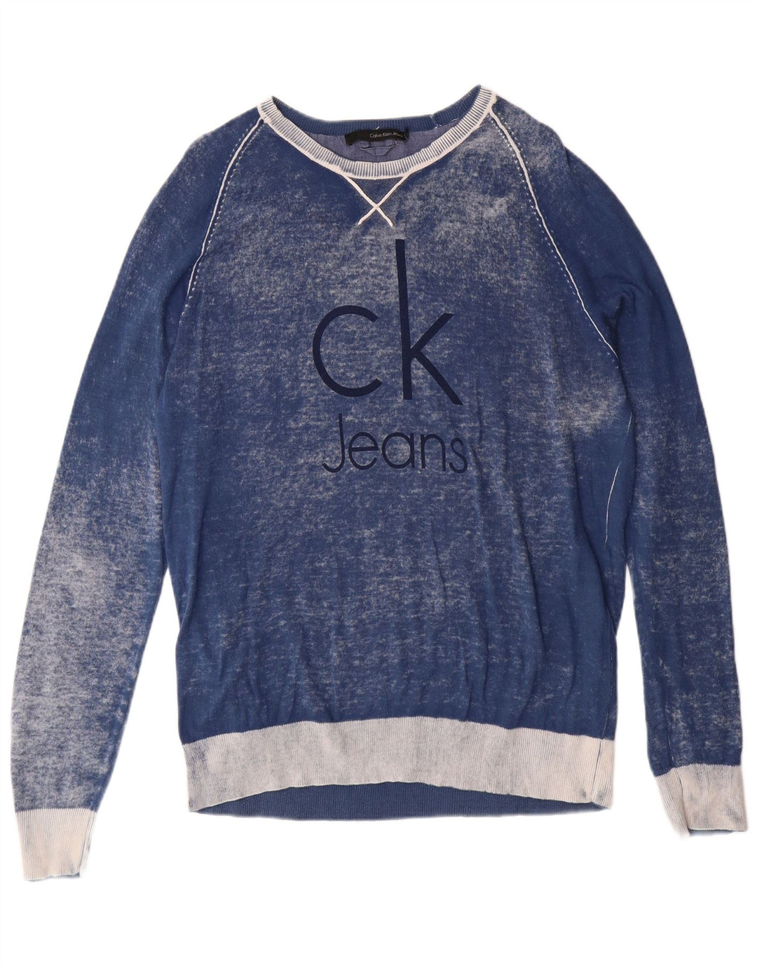 CALVIN KLEIN JEANS Maglione da uomo con scollo a barca grande blu tie dye
