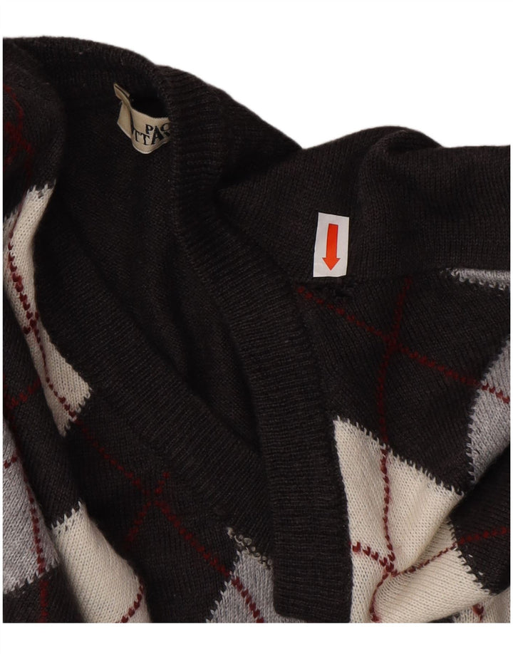 PAOLO OTTAVIANI Mens V-Neck Jumper Sweater 2XL Grey Argyle/Diamond Wool