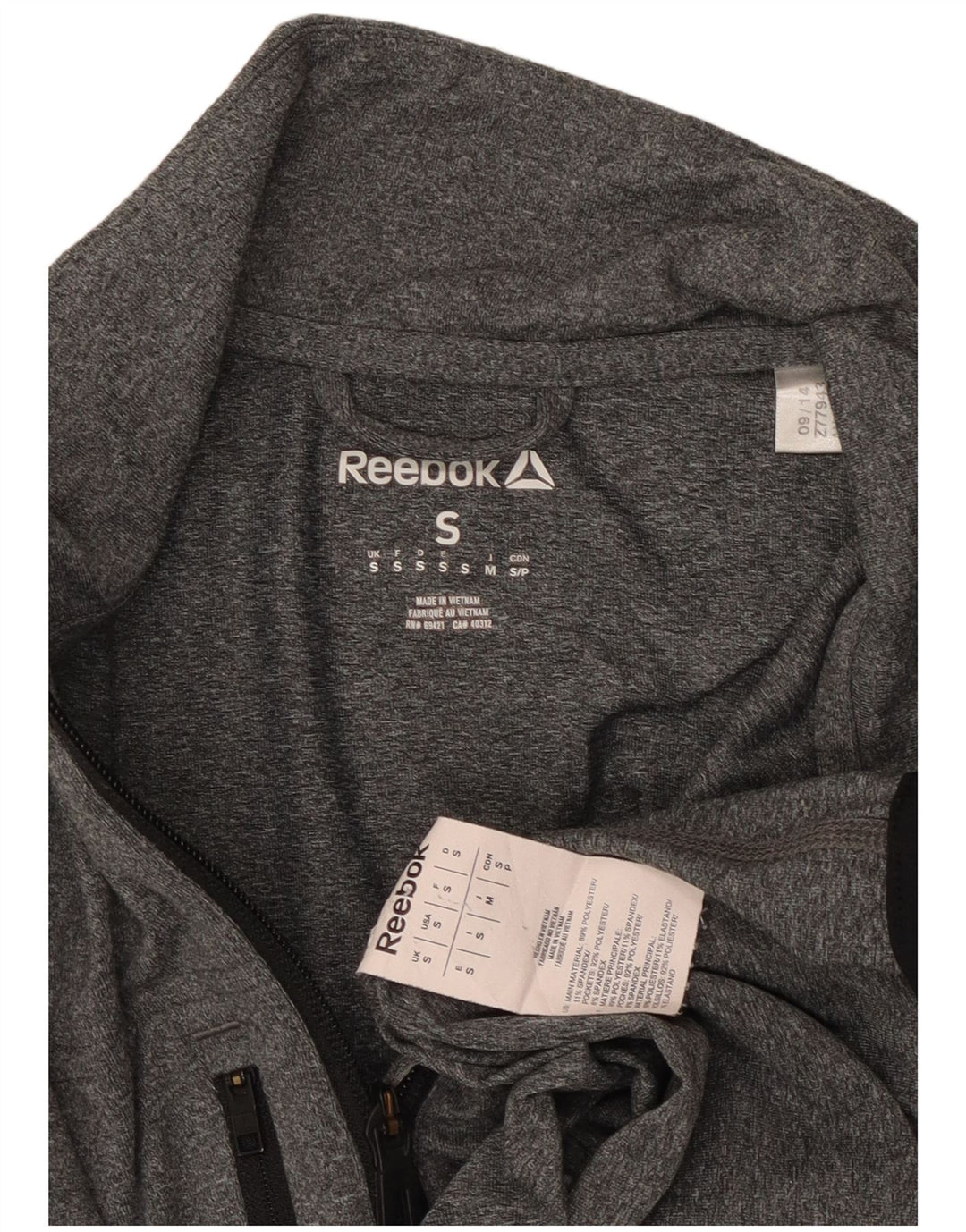 REEBOK Top da tuta pullover con zip e collo da uomo, piccolo in poliestere grigio