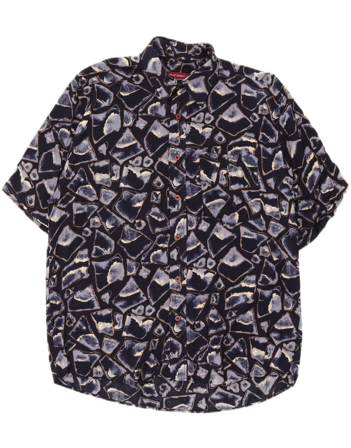 COTTON CLUB Mens Abstract Pattern Short Sleeve Shirt Medium Navy Blue Vintage Cotton Club and Second-Hand Cotton Club from Messina Hembry 