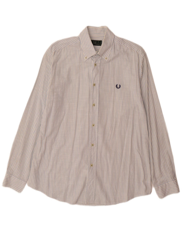 Camicia Fred Perry Uomo Large Blu Gessato In Cotone