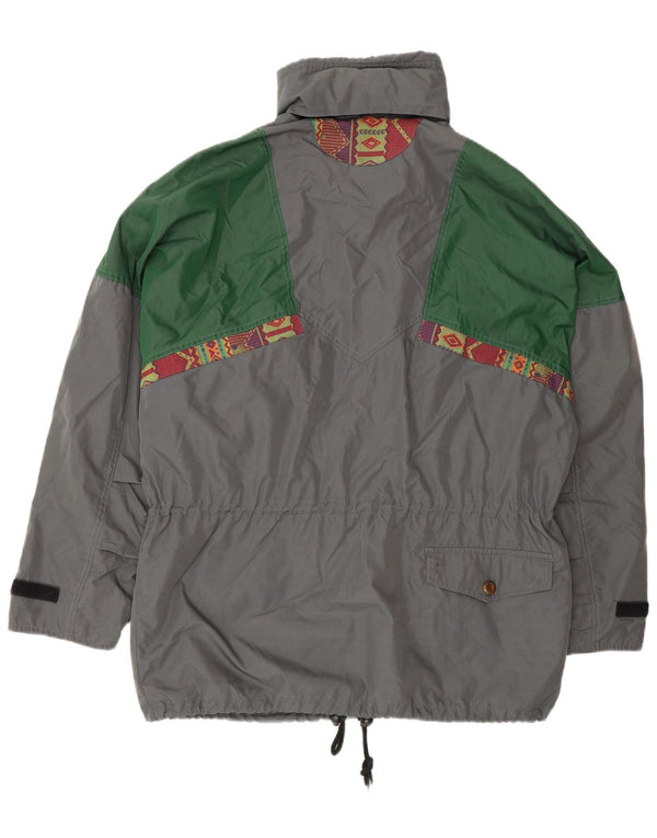 Giacca utilitaria vintage da uomo con cappuccio UK 38 Poliestere color block grigio medio