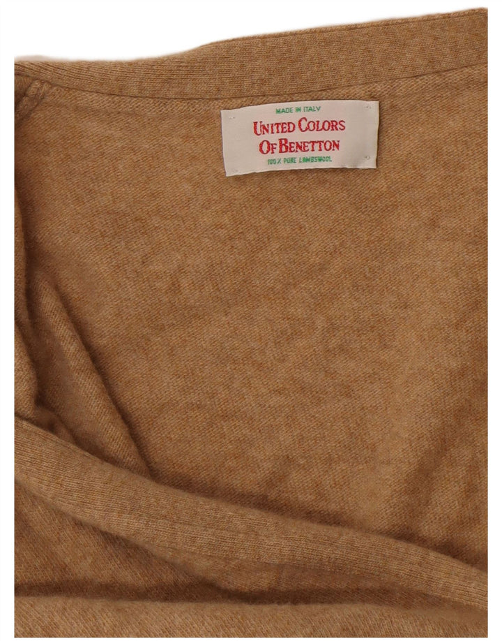 Maglione cardigan da donna Benetton UK 16 Lana d'agnello marrone grande