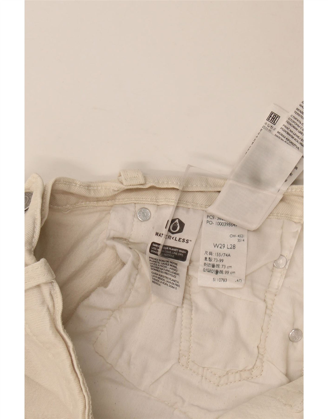 Jeans dritti Levi's 501 da donna W29 L28 in cotone bianco sporco