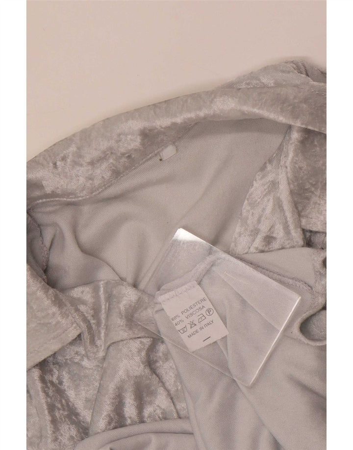 Camicetta vintage da donna in velluto UK 12 Poliestere grigio medio
