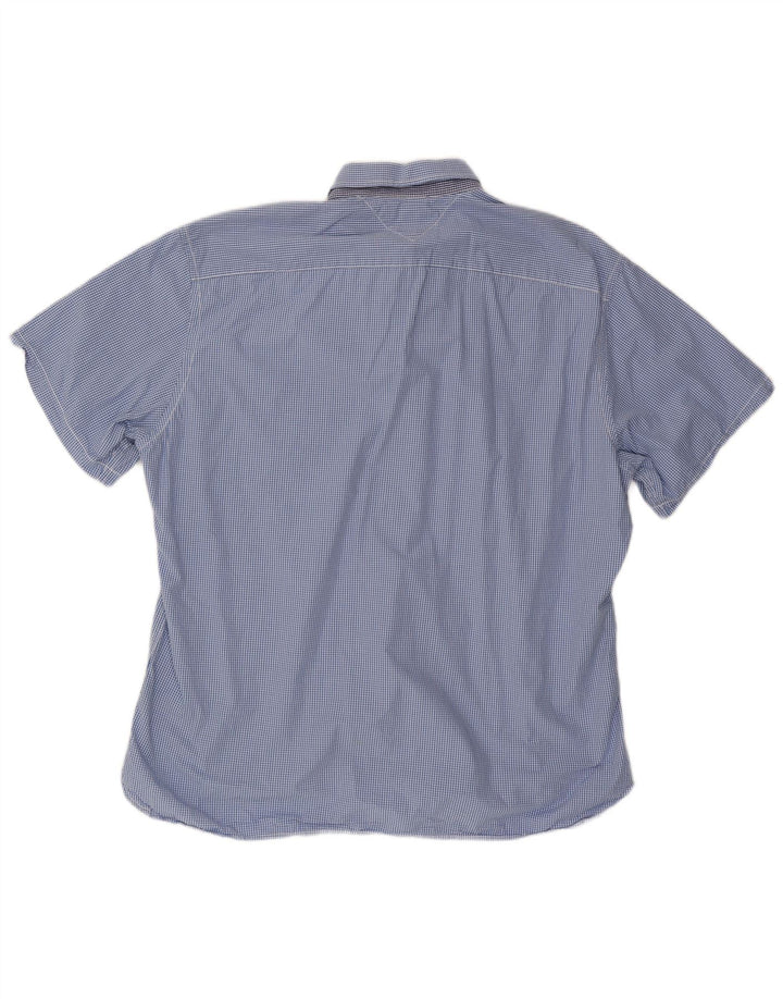 TOMMY HILFIGER Camicia a maniche corte personalizzata da uomo 2XL cotone a quadretti blu
