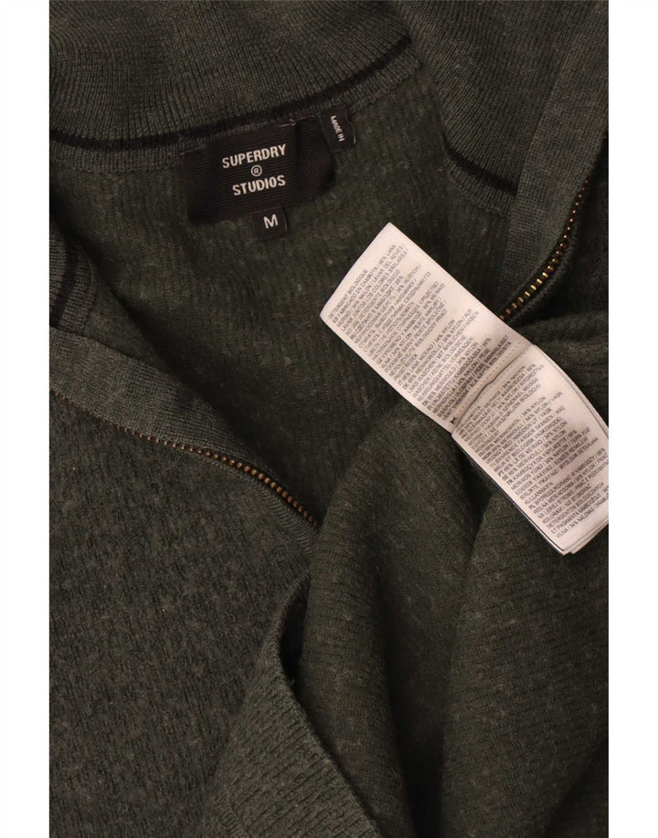 Maglione da uomo con zip e collo Superdry in lana merino kaki media