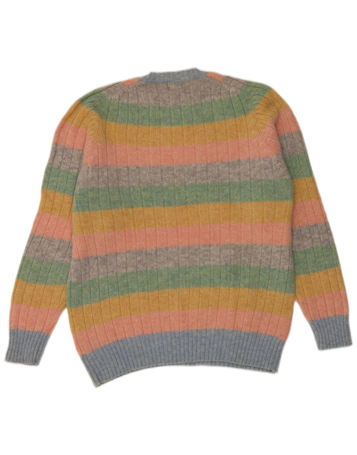 Maglione girocollo da uomo vintage in lana a righe multicolori di grandi dimensioni