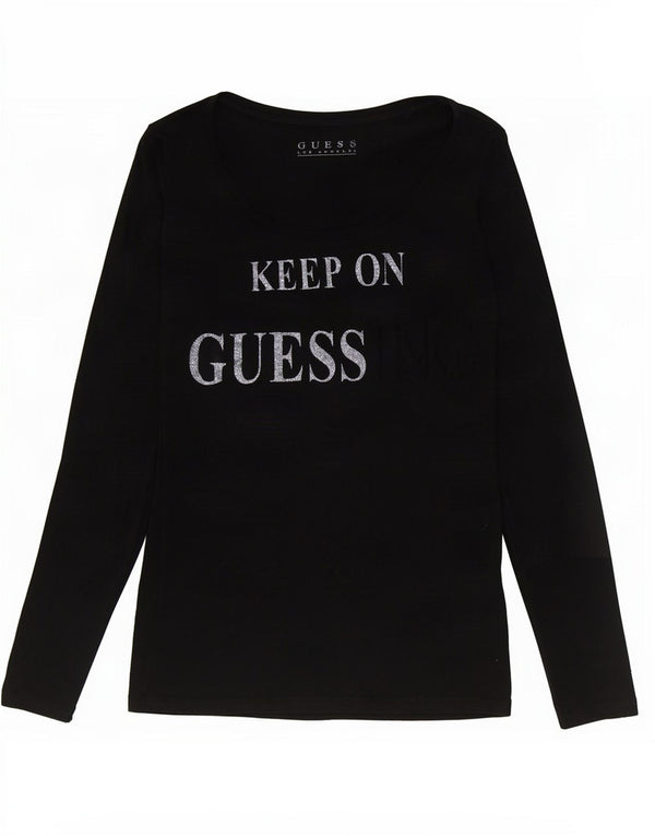 Guess Maglietta grafica da donna a maniche lunghe UK 4 XS Cotone nero