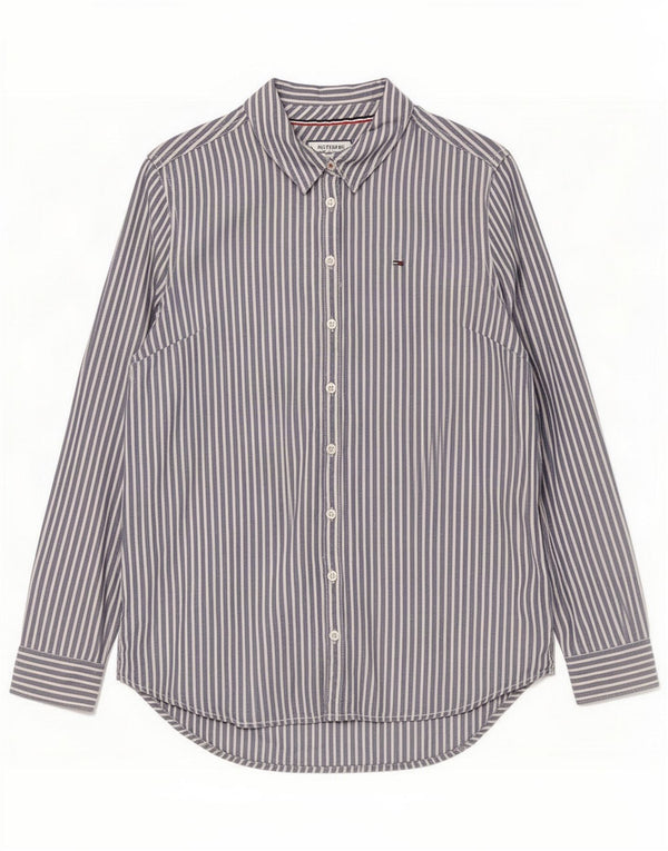 Camicia da donna Tommy Hilfiger UK 14 Large gessato blu navy in Lyocell