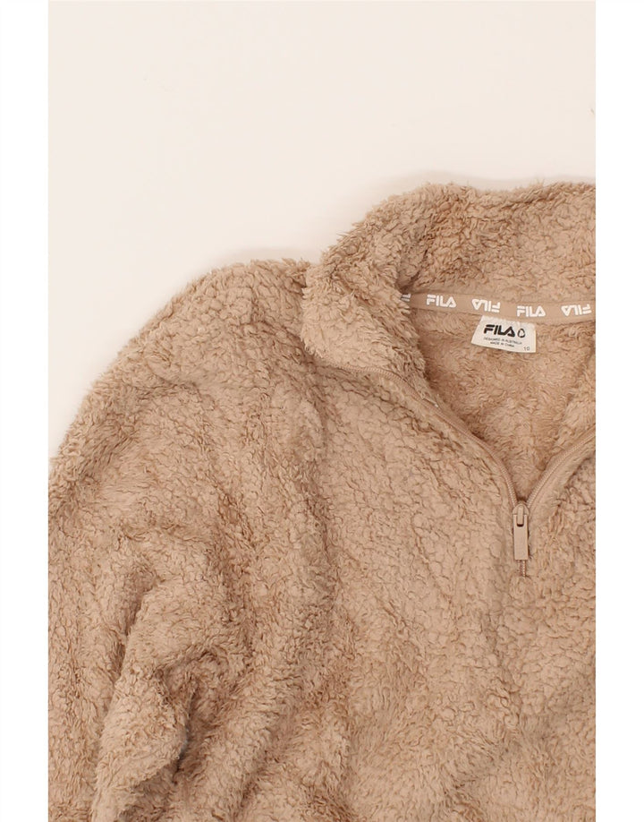 FILA Womens Zip Neck Fleece Jumper US 10 Large Beige Polyester Vintage Fila and Second-Hand Fila from Messina Hembry 