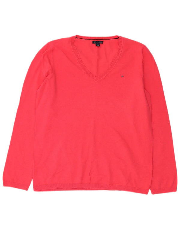 Maglione maglione con scollo a V da donna Tommy Hilfiger UK 16 grande cotone rosa
