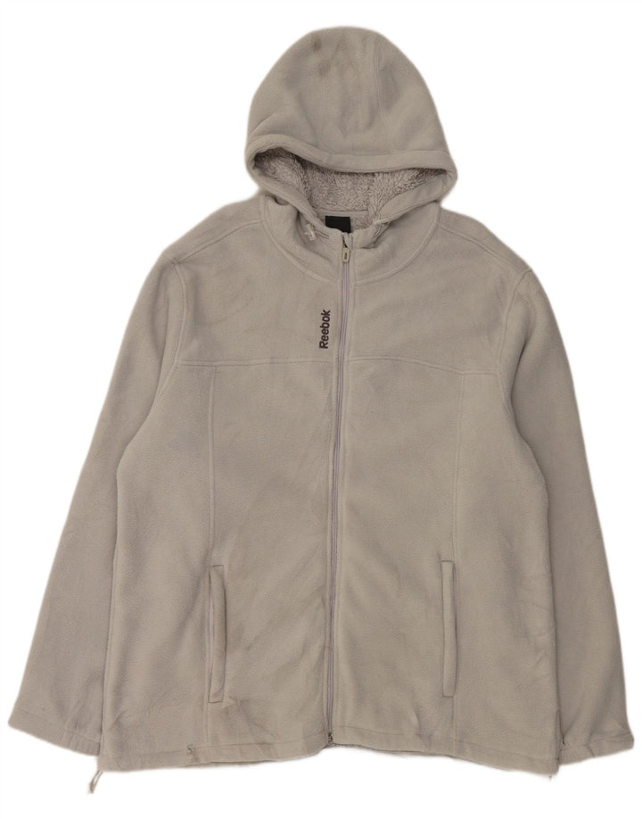 Giacca in pile con cappuccio Reebok da uomo UK 42 XL poliestere grigio