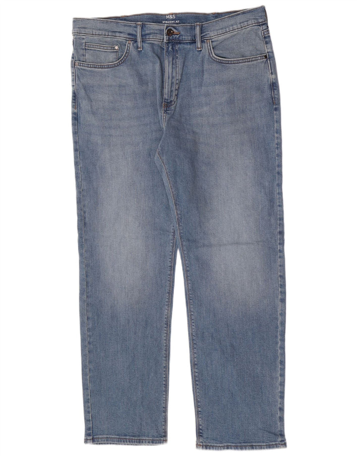 Jeans corti dritti da uomo Marks & Spencer W36 L29 cotone blu