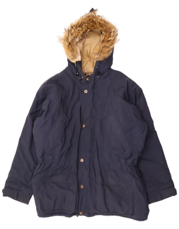 Helly Hansen Mens Hooded Loose Fit Parka Jacket UK 40 Large Navy Blue Nylon