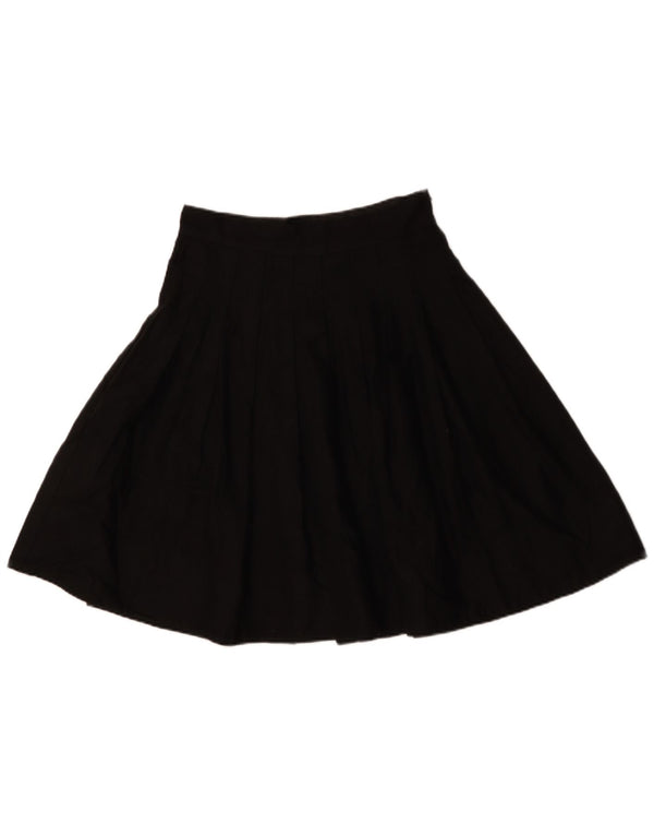 Gonna a trapezio plissettata da donna Benetton UK 12 media W30 lino nero