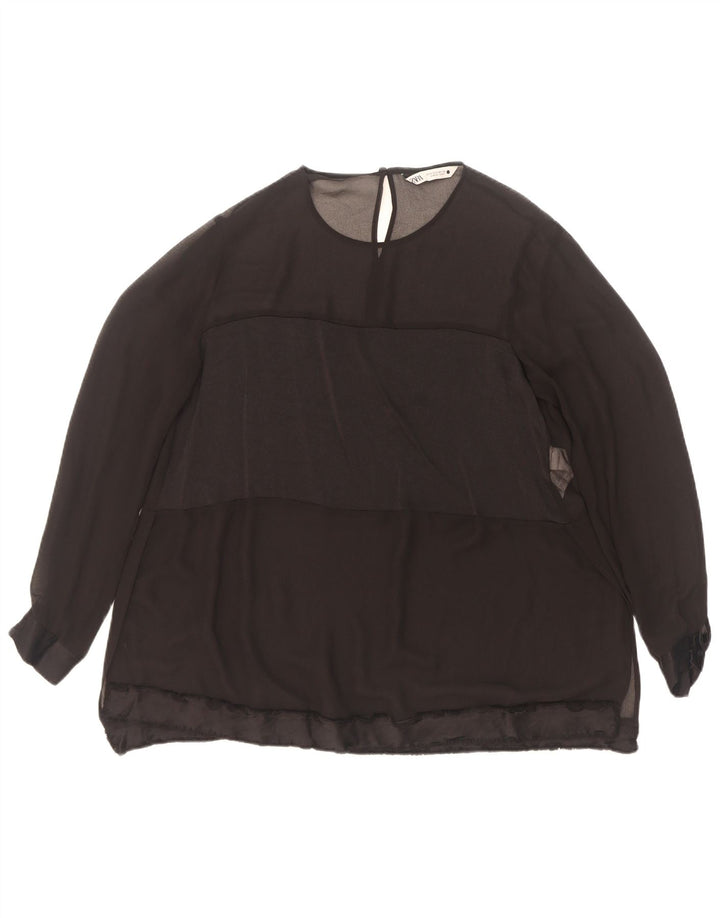 Camicetta a maniche lunghe da donna Zara UK 10 piccola poliestere nero