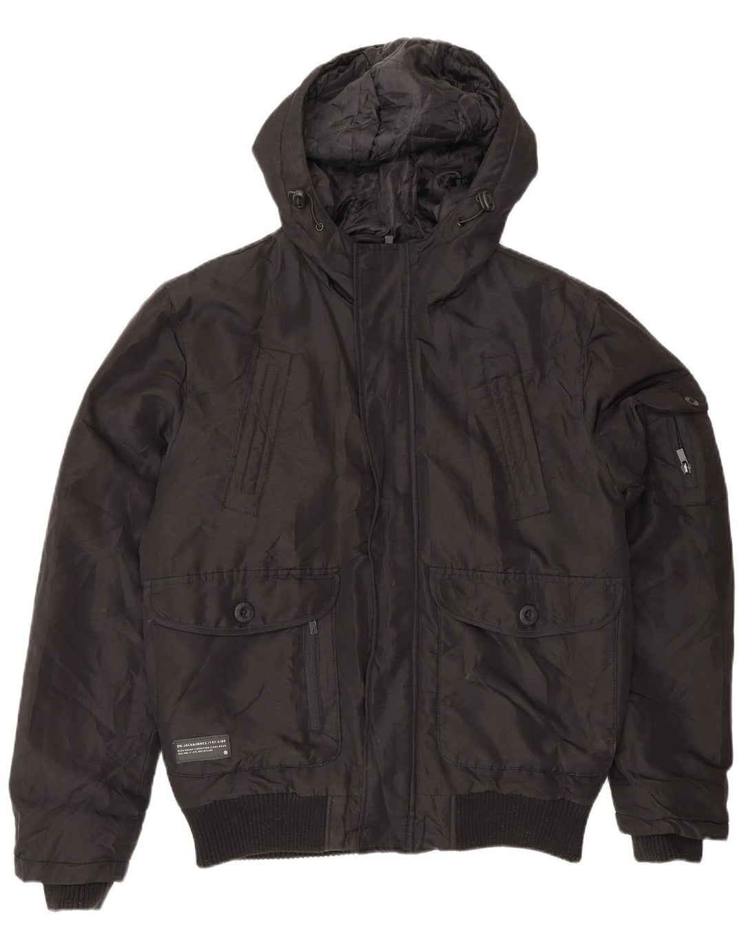 Giubbotto bomber con cappuccio da uomo Jack & Jones UK 36 Small Nero Poliammide