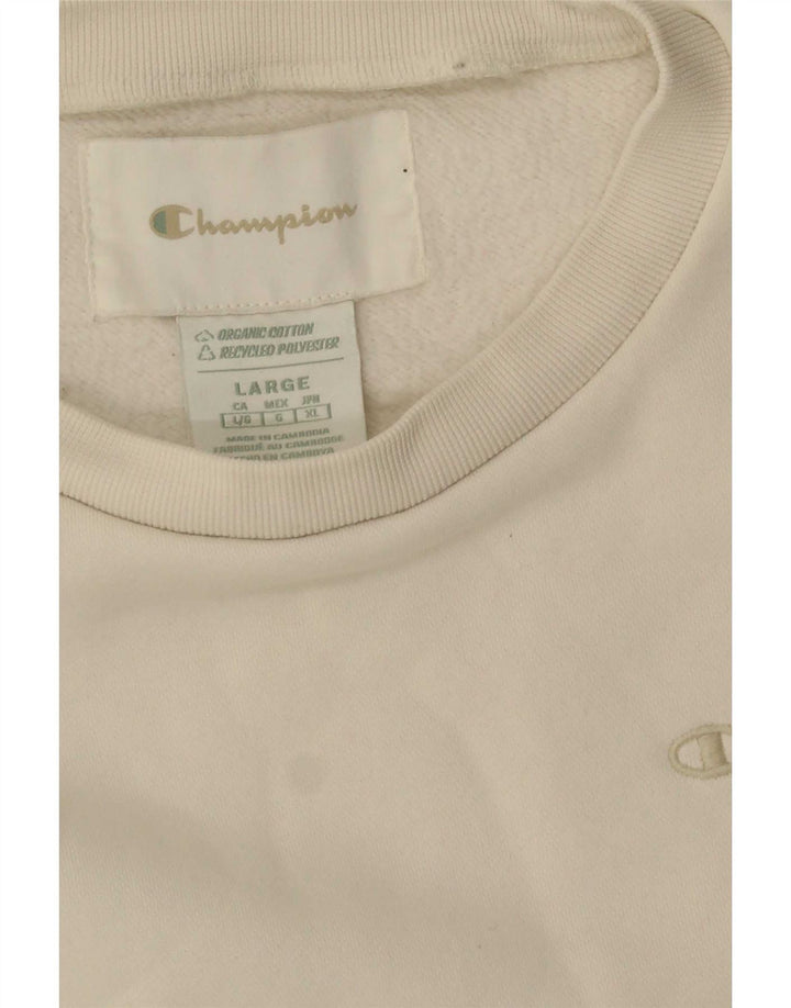 Felpa oversize da donna Champion, maglione UK 16, grande, cotone bianco sporco