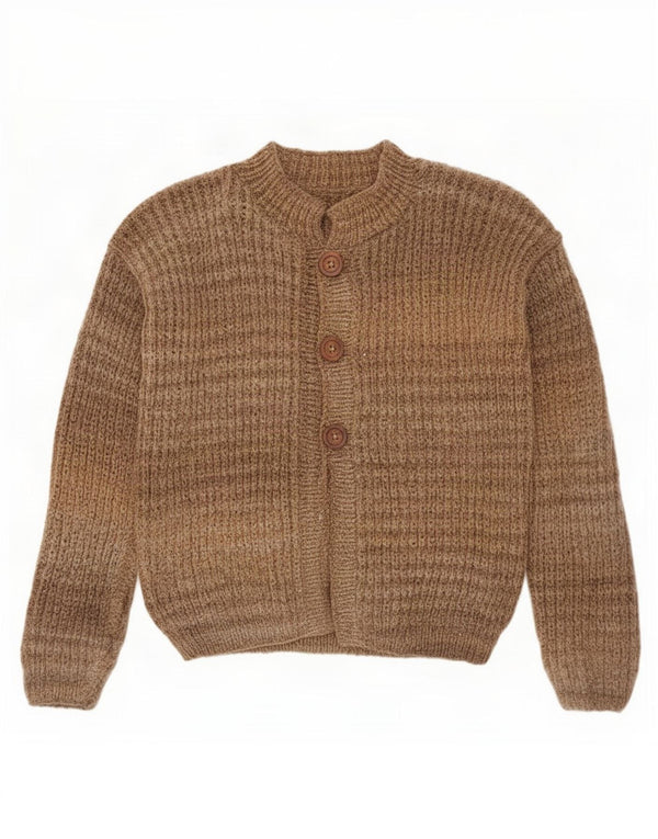 Maglione cardigan da donna vintage UK 16 grande marrone screziato