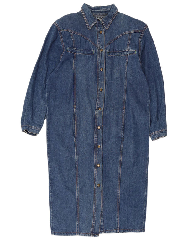 Abito camicia di jeans vintage da donna UK 14 blu medio