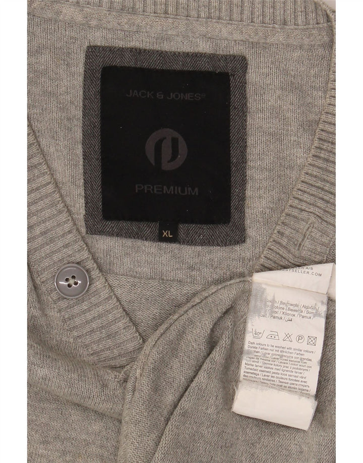Jack & Jones Maglione da uomo con scollo a V XL in cotone grigio