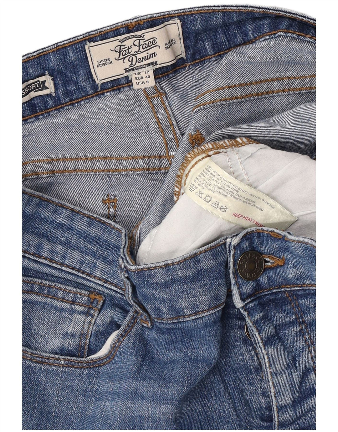 Pantaloncini bermuda in denim da donna Fat Face UK 12 medi W32 cotone blu